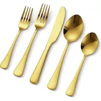 Vevor 60-delars bestickset i guld, livsmedelsklassat bestick i rostfritt stål för 12 personer, spegelblank bestickset, diskmaskinssäkert porslin för kök och hem, inklusive kniv, gaffel och sked