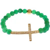 Nialaya Jade Sten Guld CZ Kors 925 Silver Armband