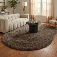 NATURL. Oval fluffig matta | Blaze taupe hos Volero | 160x230 cm | Syntet | Enfärgad | Oval | Hög lugg