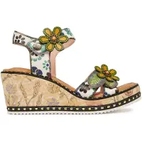 LAURA VITA Dam Ballon 08 Beige Blommiga Läderkil Espadrill Sandaler