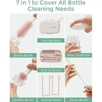MOMCOZY 7 IN 1 BABY BOTTLE BRUSH SET Rožinis