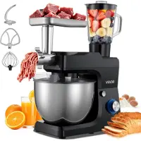 Vevor köksmaskin, 7,8 l elektrisk köksmaskin, 1500 W degmixer, 6+ hastigheter, tiltbart huvud, 1,5 l mixerkopp, skål i rostfritt stål, degkrok, visp, visp, för bakning, mixning, svart