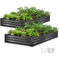 Vevor 2-pack galvaniserade upphöjda trädgårdsbäddar, 2400 x 1200 x 300 mm, rektangulära metallplanteringslådor för utomhusbruk, upphöjd planteringslåda med handskar, aluminium-zink, för odling av blom