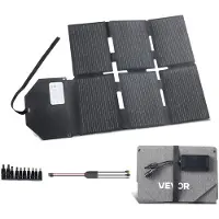 Vevor 60W hopfällbar solpanelsladdare, 16BB N-typ monokristallin solpanel 24% effektivitet, lätt och bärbar med MC4-utgång, typ-C, USB-A och DC-portar för kraftverk, camping, vandring