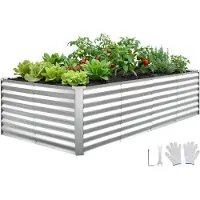 Vevor Galvaniserad upphöjd trädgårdsbädd, 2400 x 1200 x 620 mm, Rektangulär metallplanteringslåda för utomhusbruk, Bottenlös upphöjd planteringslåda med handskar, Alu-Zink, för odling av blommor och g