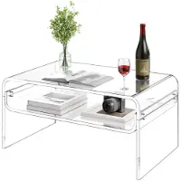 Vevor akryl soffbord, 2 nivåer mittbord med förvaringshylla, modernt rektangulärt akryl soffbord, perfekt för matsal, köksö, restaurang, kontor, 50 x 80 x 38 cm (transparent)