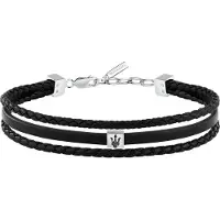 Maserati Jewels Silver Rostfritt Stål Med Svart Återvunnen Läderarmband JM525AVE32 För Män