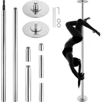 Vevor Professionell Dansstång, Spinnande Statisk Dansstångskit, Bärbar Avtagbar Stång, 45 mm Kraftig Stång i Rostfritt Stål, Höjdjusterbar Fitnessstång, För Träning Hemmaklubb Gym, Silver