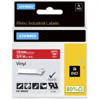 Dymo Etiketter IND RHINO 1805422 Vinyl Bandfärg: Röd Skriftfärg:Vit 19 mm 5.5 m