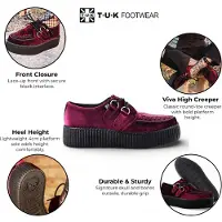 T.U.K TUK Viva Höga Creeper Vinröda Sammets Platåskor Med Snörning Gothic - AV6802