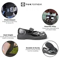 T.U.K TUK Mary Jane Kitty Svarta Läder Platåskor Goth Dam - T2025