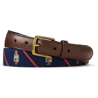 Ralph Lauren för män. 405P07872001 Polo Bear-bälte med brunt läderavslut (32), Casual, Klassisk, Polyester