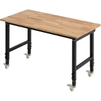 Vevor Justerbar arbetsbänk på hjul, 680 kg kapacitet, 122 x 60 cm arbetsbänk i ek med höjdjustering 72,5-107,5, kraftigt arbetsbord i lövträ för garage, verkstad, hem, kontor