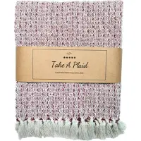 Home-tex Bomullspläd - 100% återvunnen bomull - 130x180 cm - Vit med rött mönster
