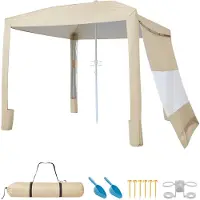 Vevor Strandcabana, 2,4 x 2,4 m strandtak med sidovägg, UPF 50+ skydd, lättuppsatt cabanatält med sandfickor, justerbar höjd, bärbart solskydd, parasoll för familj och vänner, kaki