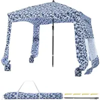 Vevor Strandcabana, 1,83 x 1,83 m strandtak med sidovägg, UPF 50+ skydd, lättuppsatt cabanatält med sandfickor, stor bärbar utomhusskugga, solskyddsparasoll för hela familjen och vänner