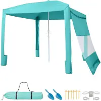 Vevor Strandtält, 2,4 x 2,4 m strandtak med sidovägg, UPF 50+ skydd, lättuppsatt, cabanatält med sandfickor, justerbar höjd, bärbart solskydd, parasoll för familj och vänner, grön