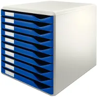 Leitz - Lådskåp - 10 lådor - för A4 (210 x 297 mm) - grå med blå brickor