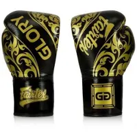 Super Merchant Fairtex äkta läder boxningshandskar BGLG2 Svart 14oz