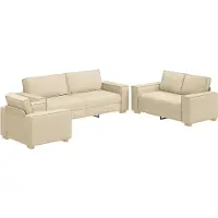 vidaXL Soffa 3 pcs Kräm 220 x 80 x 84 cm Linnenblandad tyg
