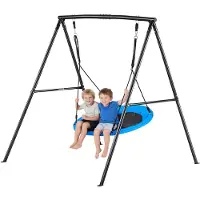 Vevor Gungställning för trädgården, 100 cm gungstol med fat och kraftigt A-ramsstativ i metall, 199,6 kg lastkapacitet, förstärkt med spiralformade markfästen, gungställning för utomhusbruk för barn,