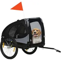 JTI Hundsläp Hopfällbar Cykelsläp Med Meshfönster, Reflektorer & Flagga, Snabbkoppling, Tillverkad Av Oxford Tyg & Stål, Svart, 140X