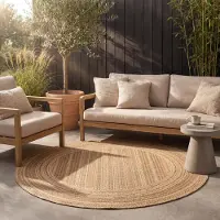 FRAAI Rund utomhusmatta i jute | Mavi Stripes gräddvit/brun | Ø 100 cm | Polypropen | Ränder | Rund | Plattvävd