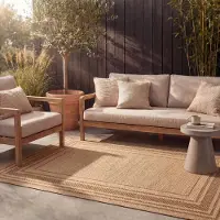 FRAAI Utomhusmatta i jute | Mavi Border gräddvit/brun | 80x150 cm | Polypropen | Med kant | Rektangulär | Plattvävd