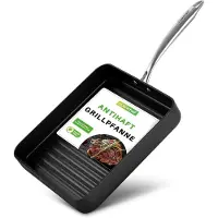 Nutrichef 11" fyrkantig grillpanna Non Stick - Hga sar hrdanodiserad spishll Grillplt Starka handtag Diskmaskinssker