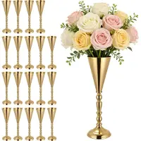 Vevor 20 st bröllopsblomvaser, 43 cm höga trumpetblommor, bankettvaser enkel installation, elektropläterad mångsidig arrangemangsställning för festevenemang heminredning mottagning, guld