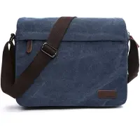 INF Messenger bag Crossbody väska i canvas och läder DarkBlue