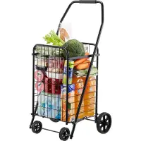 Vevor Kundvagn, Hopfällbar Livsmedelsvagn med Svänghjul, 40,8 kg Stor Lastkapacitet, Kraftig Rullande Tvättkorg Butler för Tvätt, Shopping, Camping, Livsmedel, Bagage, Svart