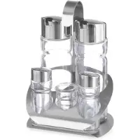 Hendi 465363 Kryddset i rostfritt stål Salt Peppar Olivolja Vinäger Tandpetare