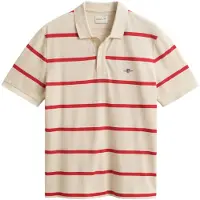Gant för män. 2014094 Randig polotröja beige, röd (L), Casual, Bomull, Kort ärm