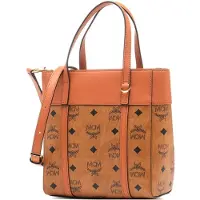Mcm Monogrammtryck Ny Version Toteväska Canvas med Kalvskinnskant Dam Toteväska Brun Cognac MWPDSTA01CO001 Basic Set (Bag+Dust Bag)