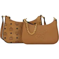 Mcm Aren Visetos Två-i-ett Logopräglad Avtagbar Kedja Blixtlås Axelväska Liten Damväska Cognac Brandy MWHFSTA03CO001 Basic Set (Bag+Dust Bag)