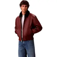 Calvin Klein Shearling Collar Leather Bomber Jacket