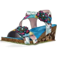 LAURA VITA Dam Bonito 32 Turkosblå Blommiga Läderkil Espadrill Sandaler