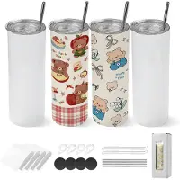 Vevor Sublimeringsmuggar, 4-pack, 591 ml Tunna Raka Muggar i Bulk, Sublimeringsmuggar i Rostfritt Stål med Lock och Sugrör, Dubbelväggigt Isolerat Muggämne, För Gör-Det-Själv Personlig Anpassning