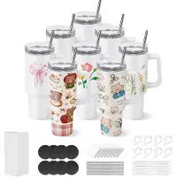 Vevor Sublimeringsmuggar, 8-pack, 1183 ml bulkmuggar med handtag, sublimeringsmuggar i rostfritt stål med lock och sugrör, dubbelväggigt isolerat tumblerämne, för personlig anpassning