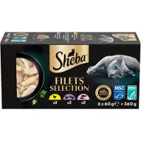 Sheba Filets Selection kyckling, havsfisk-räkor, lax-tonfisk våtfoder katt multipack (bägare 60 g)
