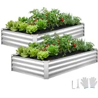 Vevor 2-pack galvaniserade upphöjda trädgårdsbäddar, 180 x 90 x 30 cm, rektangulära metallplanteringslådor för utomhusbruk, bottenlös upphöjd planteringslåda med handskar, aluminium-zink, för odling a