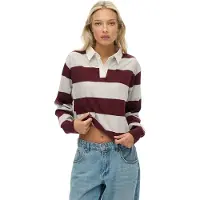 Superdry för kvinnor. W6012175A Polo Stripe Rugby grå, vinröd (M), Casual, Bomull, Lång ärm