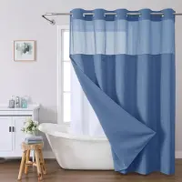 Shower curtain Home Decor Duschdraperi utan krokar i våffelväv med insnäppbart tygfoder set, Duschdraperier för badrum med genomskinligt toppfönster, Vattenavvisande Tvättbart W137cn*L203cm（54"*80")