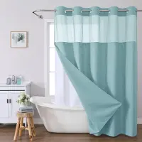 Shower curtain Home Decor Duschdraperi utan krokar i våffelväv med insnäppbart tygfoder set, Duschdraperier för badrum med genomskinligt toppfönster, Vattenavvisande Tvättbart W137cn*L203cm（54"*80")
