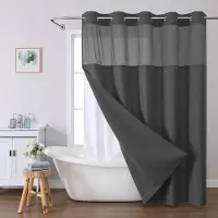 Shower curtain Home Decor Duschdraperi utan krokar i våffelväv med insnäppbart tygfoder set, Duschdraperier för badrum med genomskinligt toppfönster, Vattenavvisande Tvättbart W137cn*L203cm（54"*80")