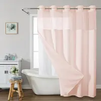 Shower curtain Home Decor Duschdraperi utan krokar i våffelväv med insnäppbart tygfoder set, Duschdraperier för badrum med genomskinligt toppfönster, Vattenavvisande Tvättbart W137cn*L203cm（54"*80")