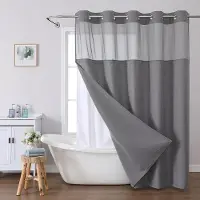 Shower curtain Home Decor Duschdraperi utan krokar i våffelväv med insnäppbart tygfoder set, Duschdraperier för badrum med genomskinligt toppfönster, Vattenavvisande Tvättbart W137cn*L203cm（54"*80")