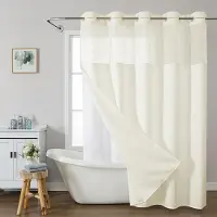 Shower curtain Home Decor Duschdraperi utan krokar i våffelväv med insnäppbart tygfoder set, Duschdraperier för badrum med genomskinligt toppfönster, Vattenavvisande Tvättbart W180cm*L203cm（71"*80"）