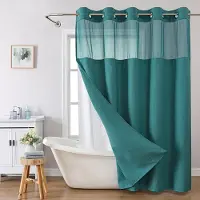 Shower curtain Home Decor Duschdraperi utan krokar i våffelväv med insnäppbart tygfoder set, Duschdraperier för badrum med genomskinligt toppfönster, Vattenavvisande Tvättbart W180cm*L203cm（71"*80"）